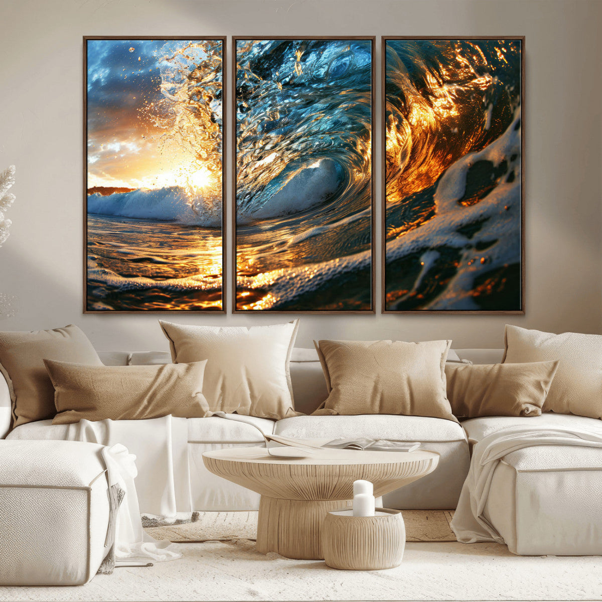 Ocean Wave at Sunset Canvas Wall Art – Vibrant Coastal Beach