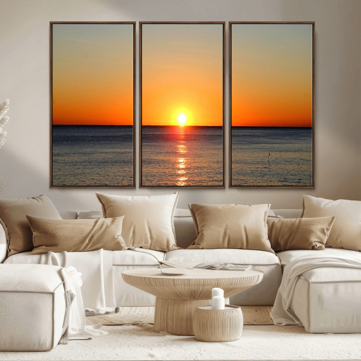Golden Horizon Sunset Over Ocean Wall Art Canvas Print –