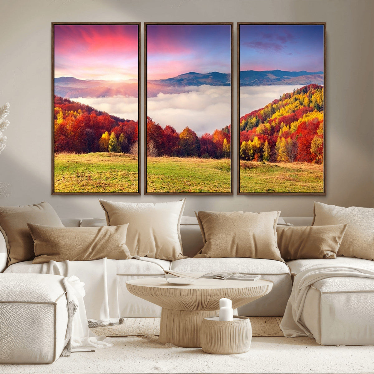 Autumn Mountain Foggy Landscape Wall Art Canvas Print |