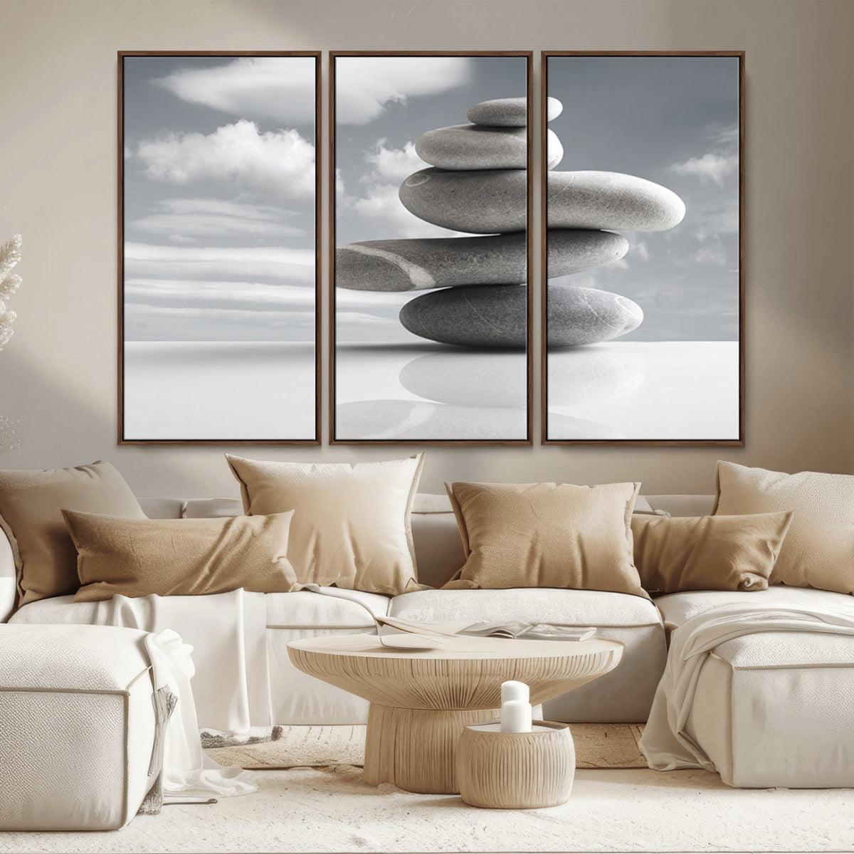 Still Life Black and White Zen Stones Wall Art Canvas,