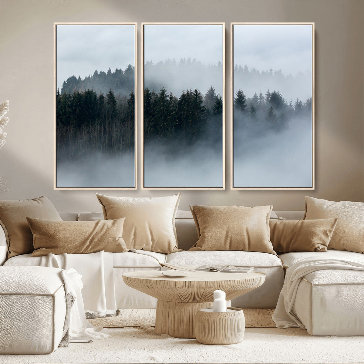 Autumn and Misty Trees in the Forest Wall Art Canvas Print,