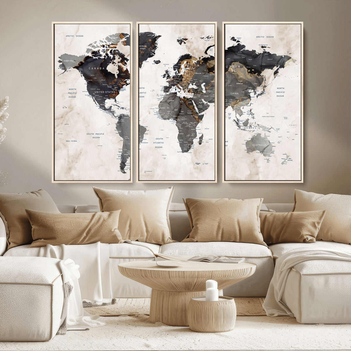 Abstract Map Printing - Modern World Map Canvas Wall Art for