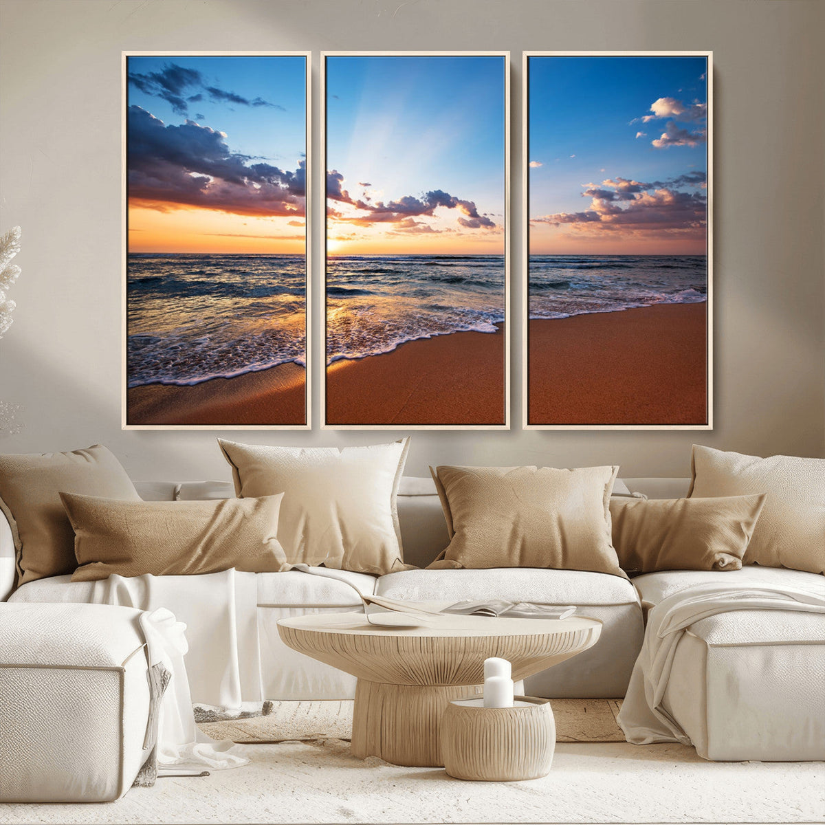 Serene Ocean Sunset Canvas Print, Golden Hour Beach Wall