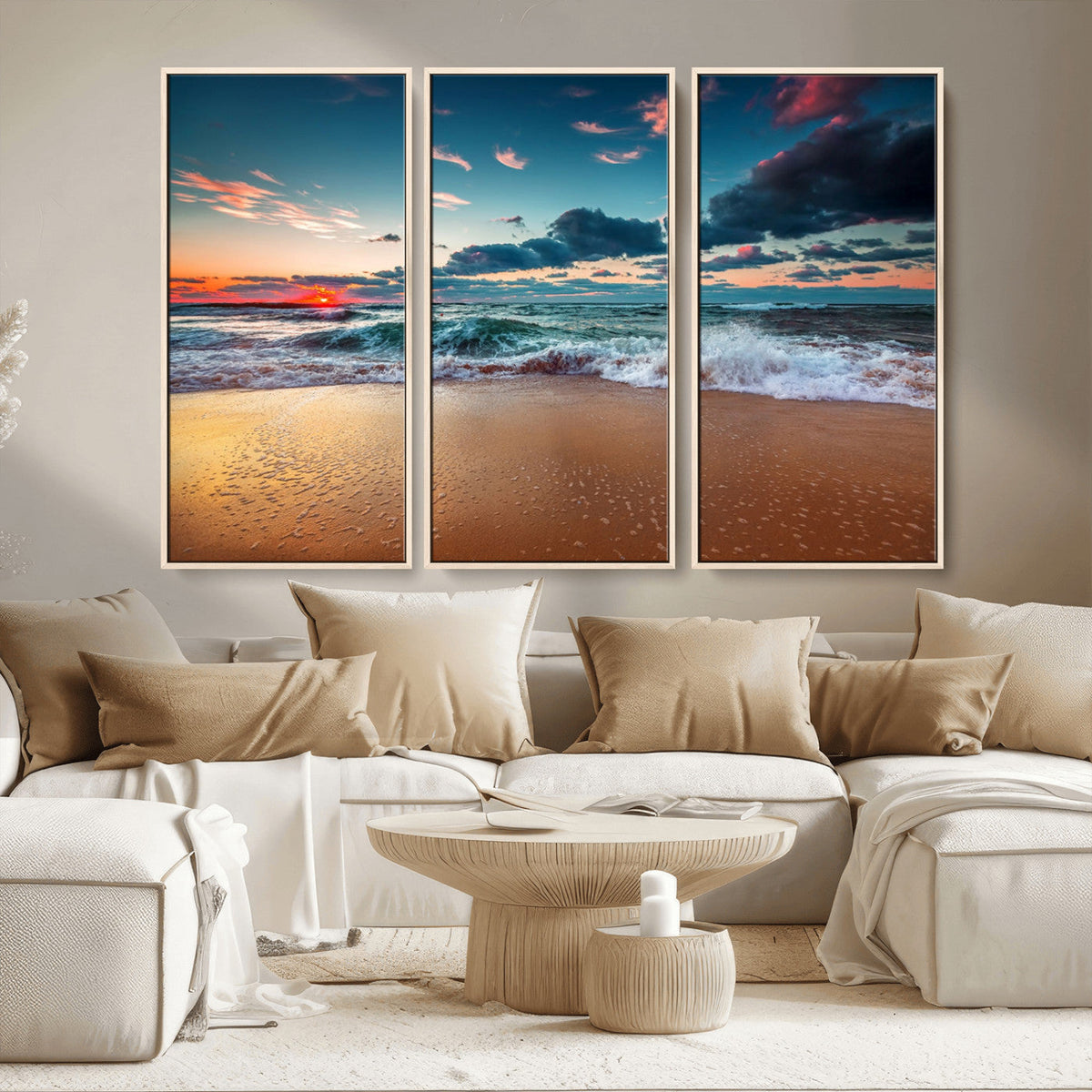 Sunset on Beach Wall Art Ocean Beach Canvas Print