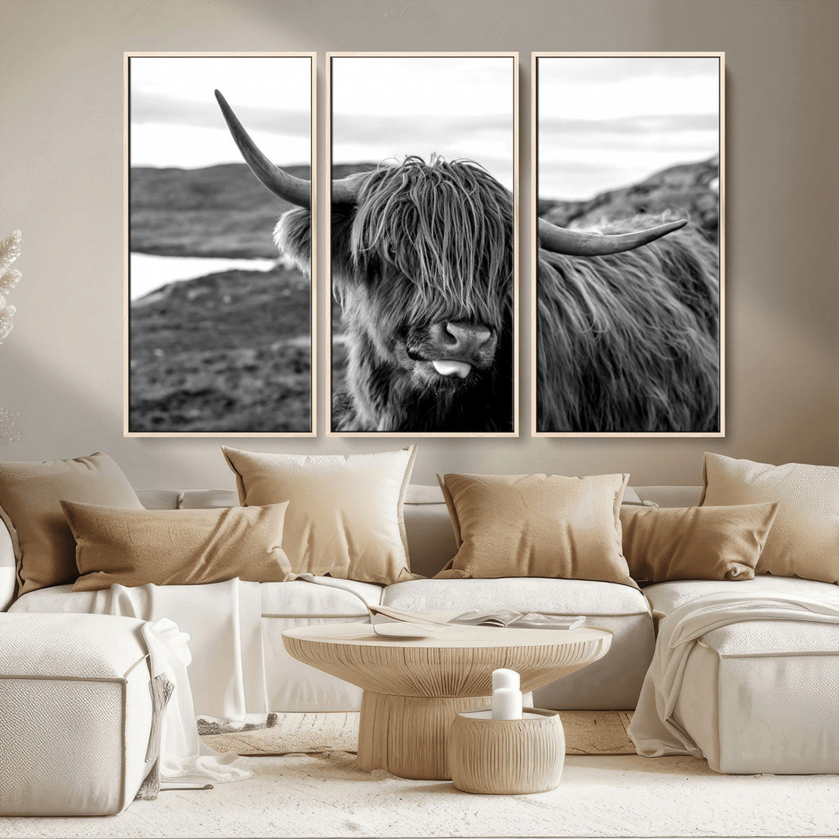 Longhorn Steer Canvas Print Wall Art, Highland Cow Canvas