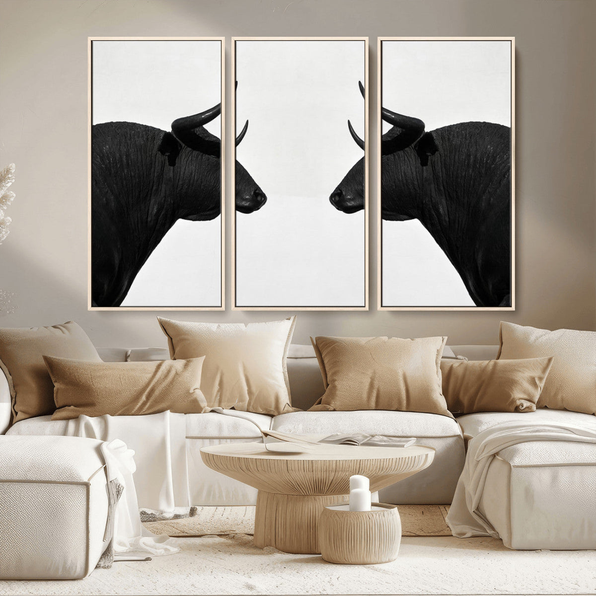Spanish Bull Art - Framed Black and White Bull Canvas Print