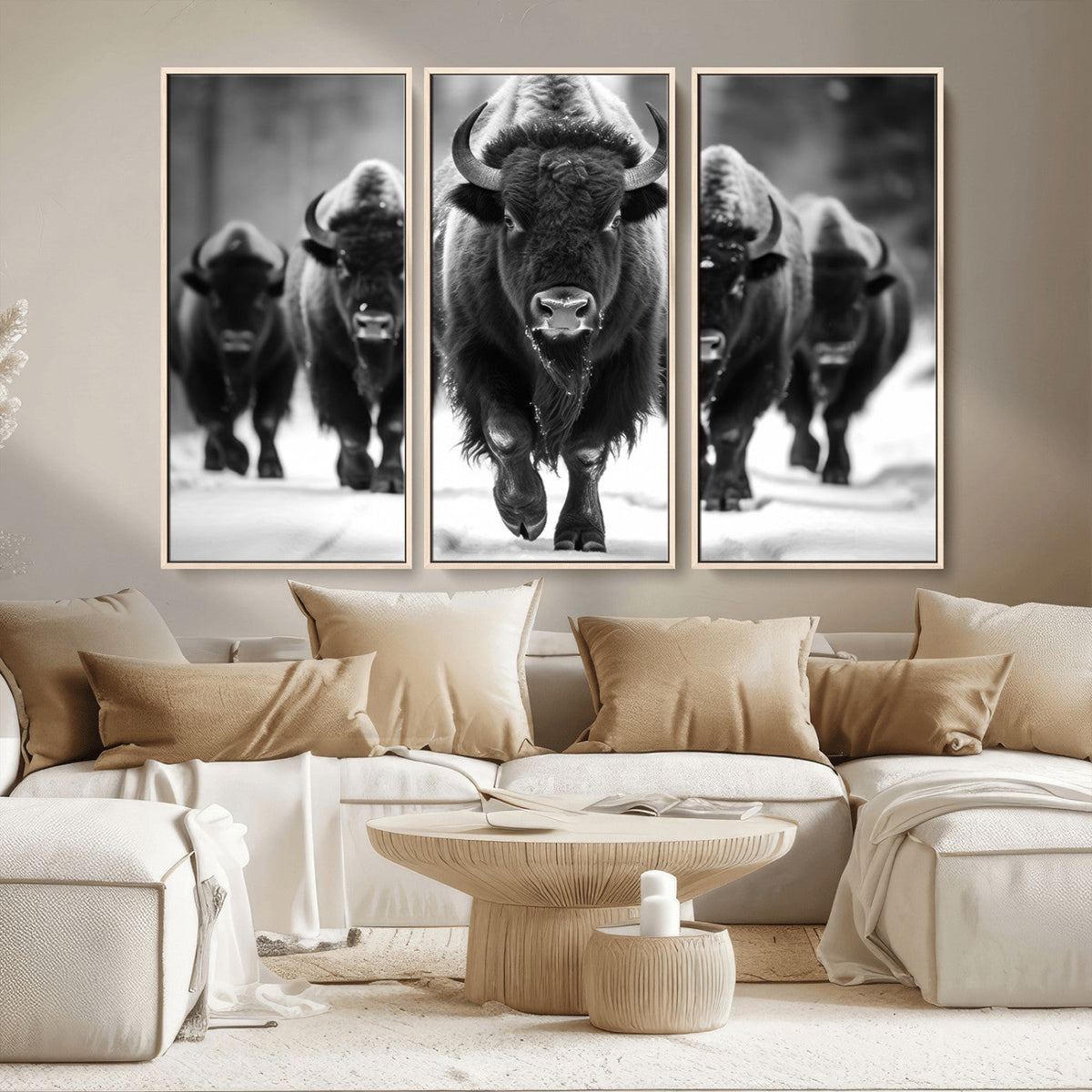 American Bison Art | Buffalo Herd Wall Art Canvas Print, BW