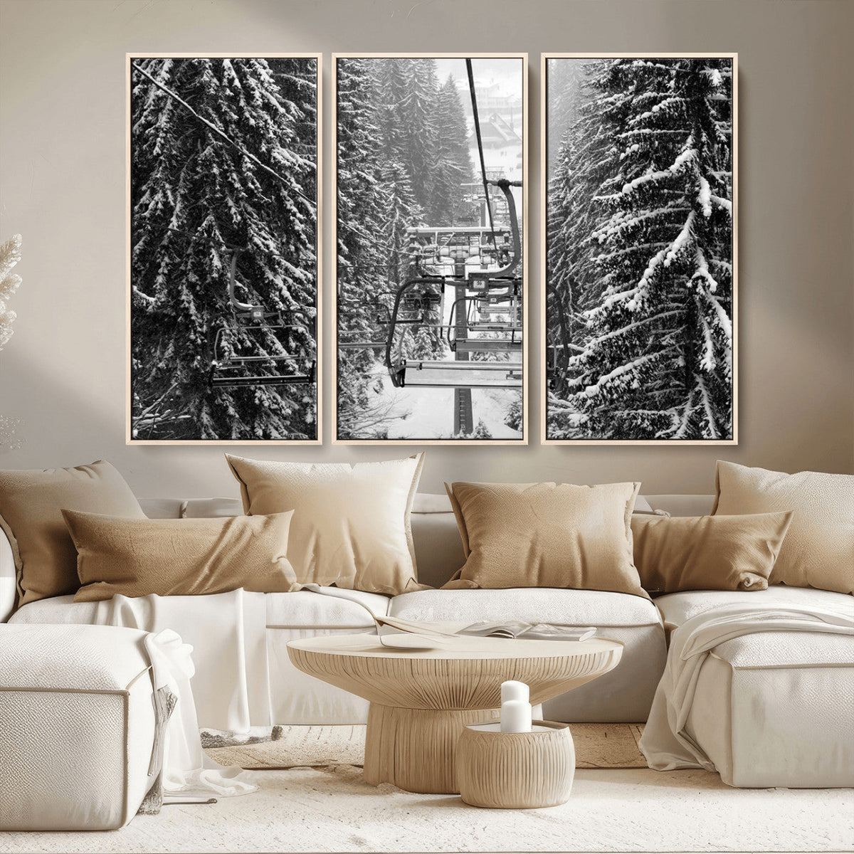 Winter Ski Lift Black and White Canvas Wall Art – Alpine