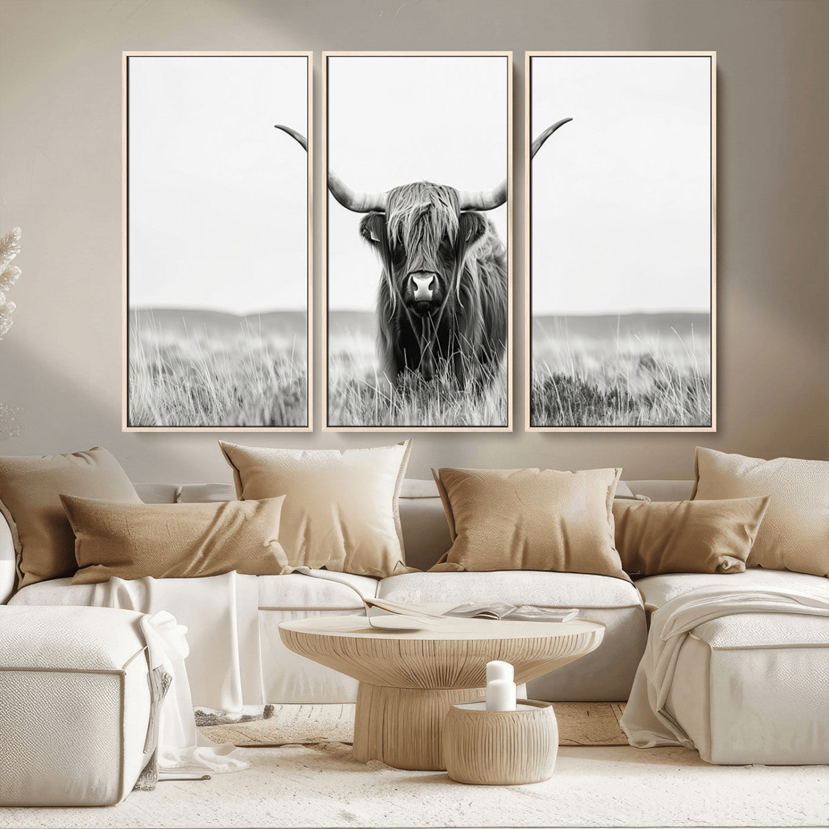 Highland Cow Canvas Wall Art – Majestic Beauty in Black and