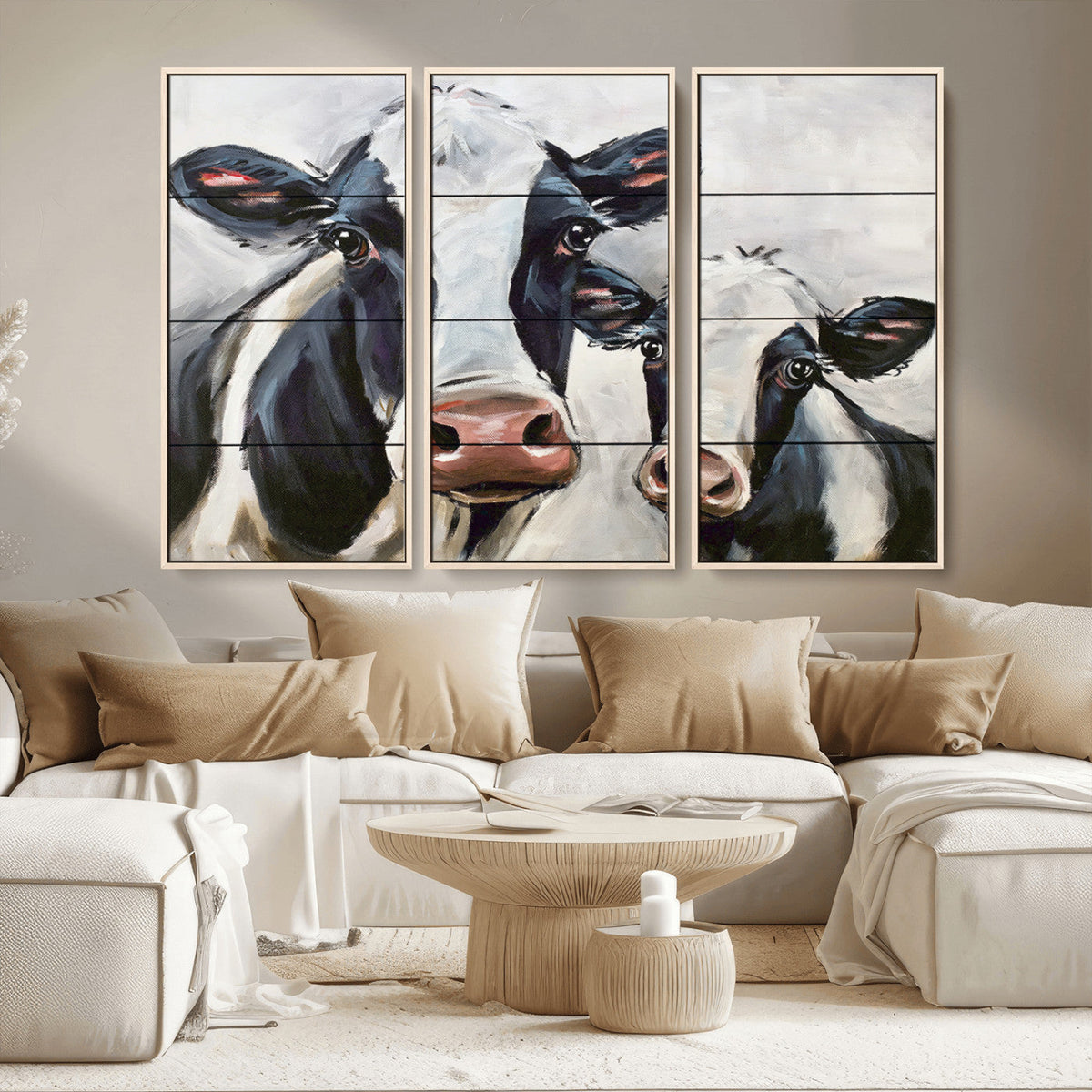 Vintage Baby and Mom Cattle Wall Art Canvas Print