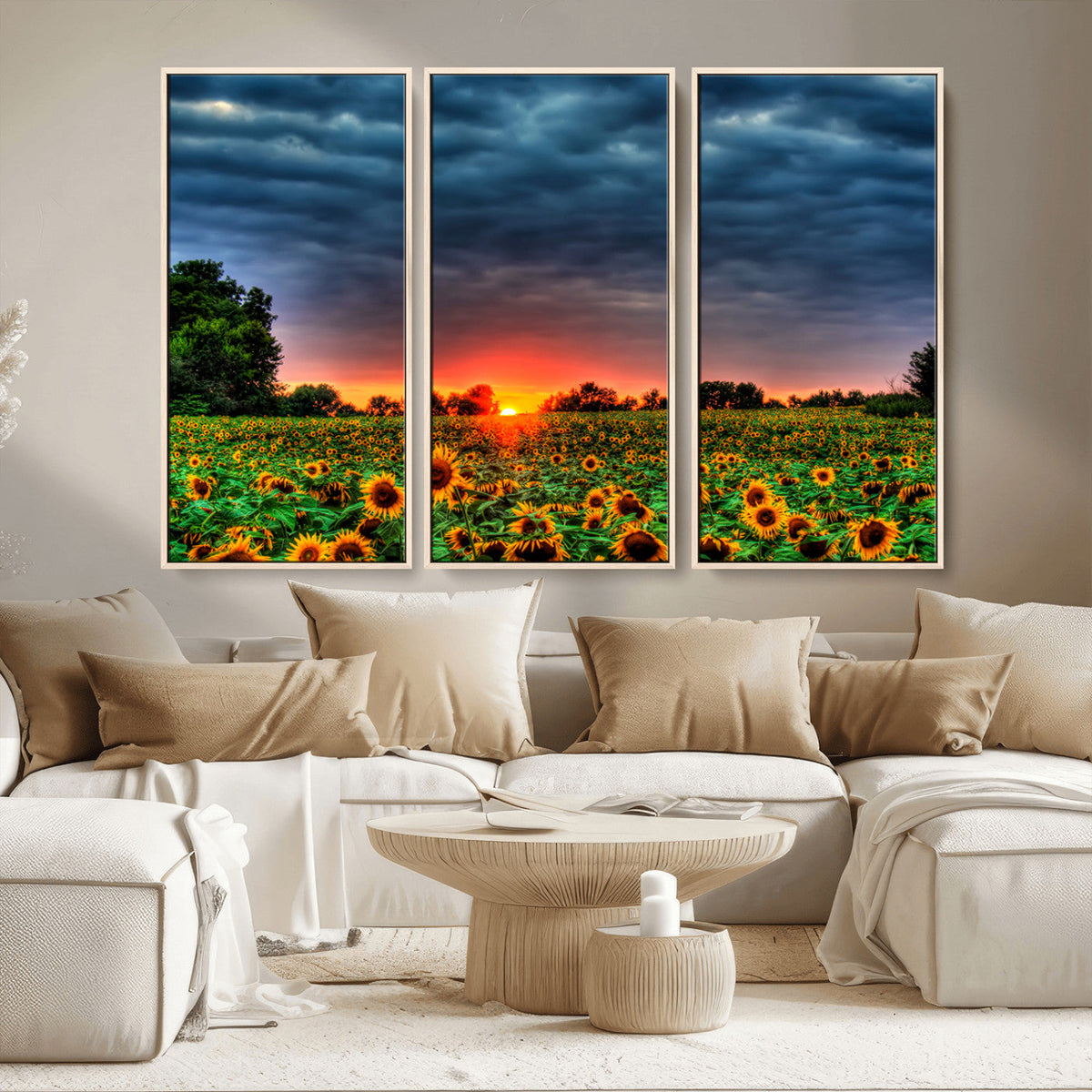 Golden Sunflower Field at Sunset – Breathtaking Sky and