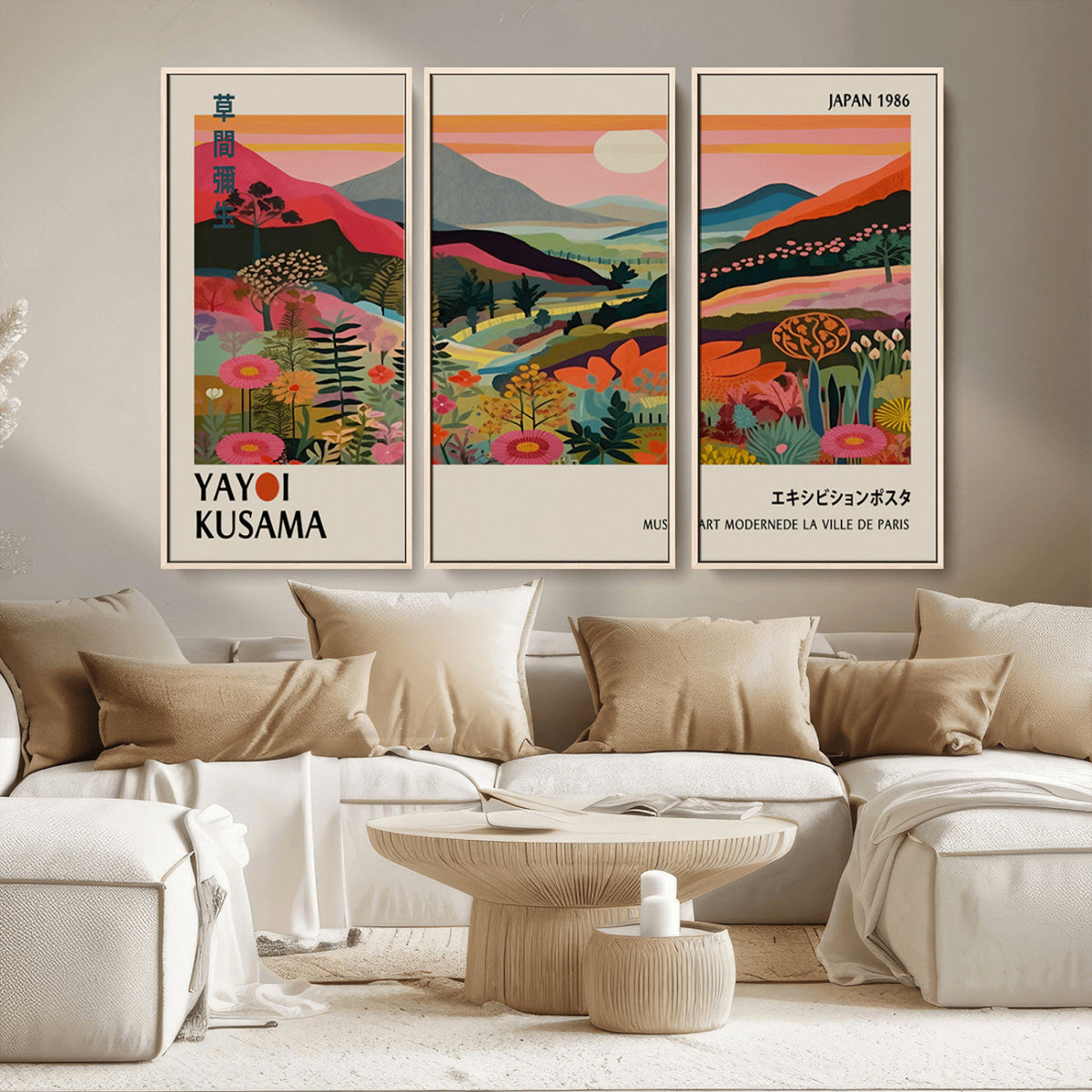 Yayoi Kusama Landscape Canvas Print, Vibrant Floral Mountain