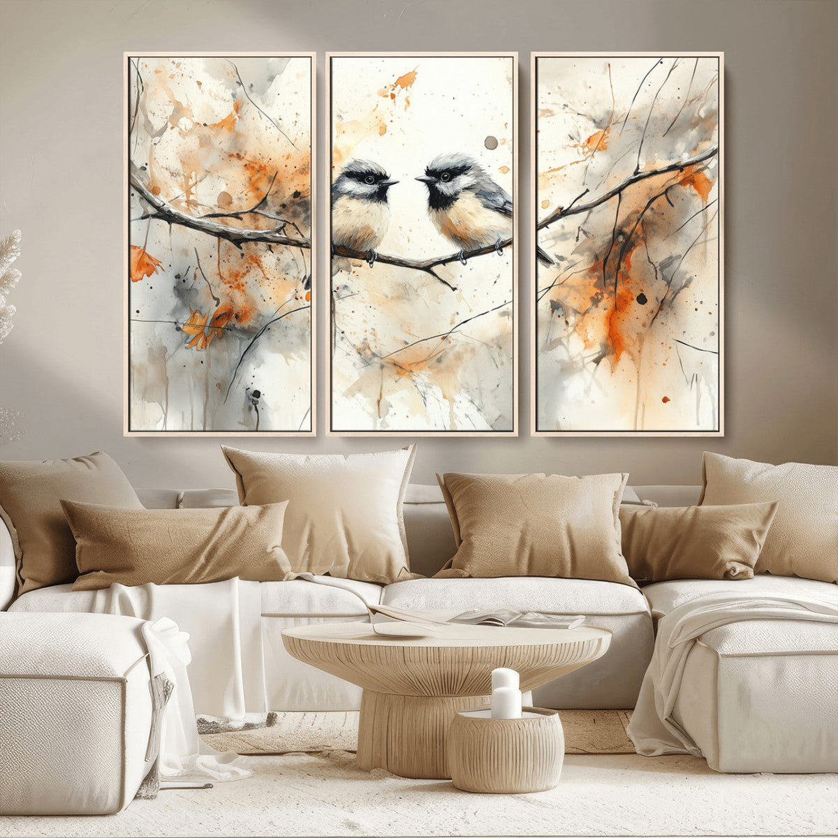 Abstract Watercolor Chickadee Bird Canvas Wall Art Print -