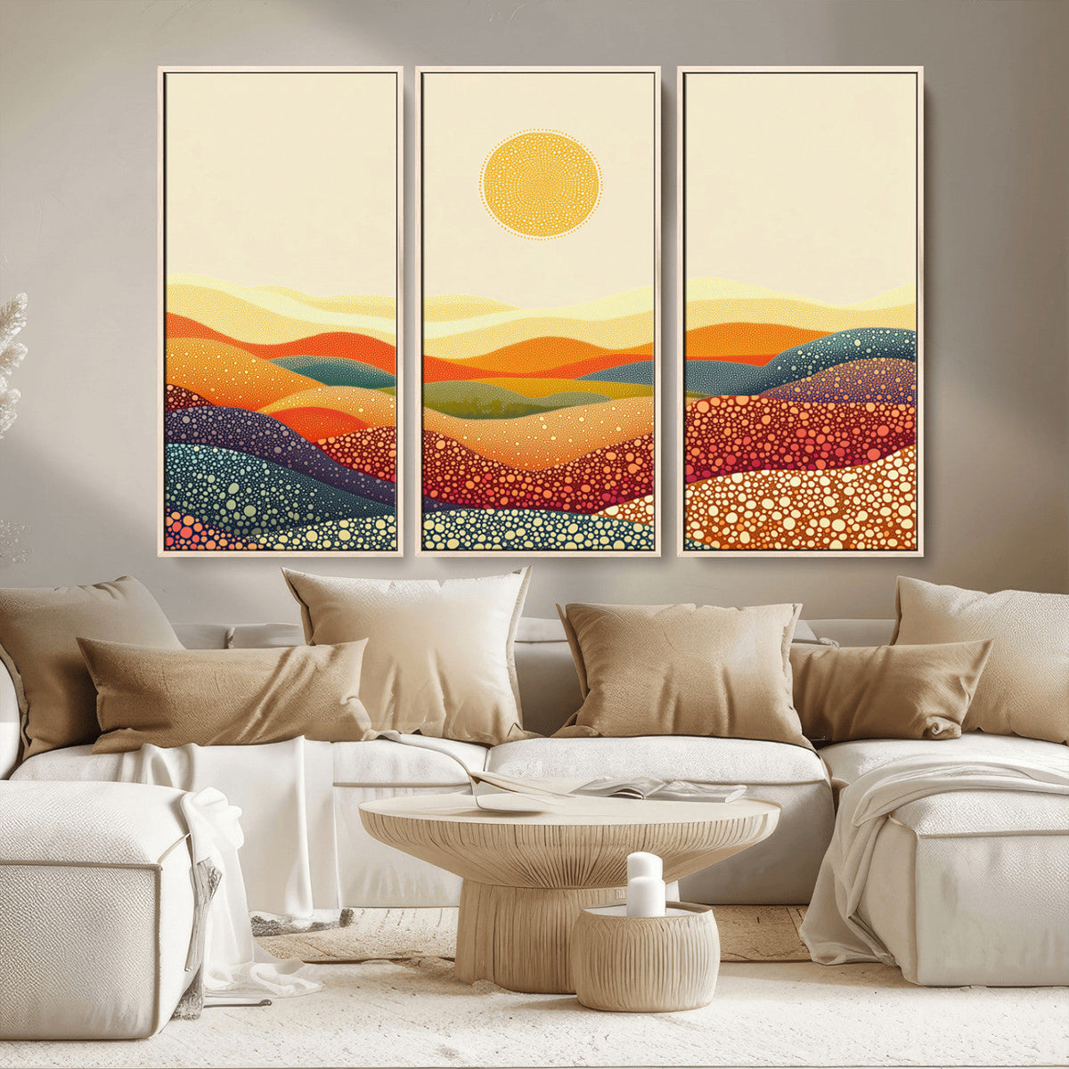 YAYOI KUSAMA Colorful Dot Art Landscape Canvas - Framed