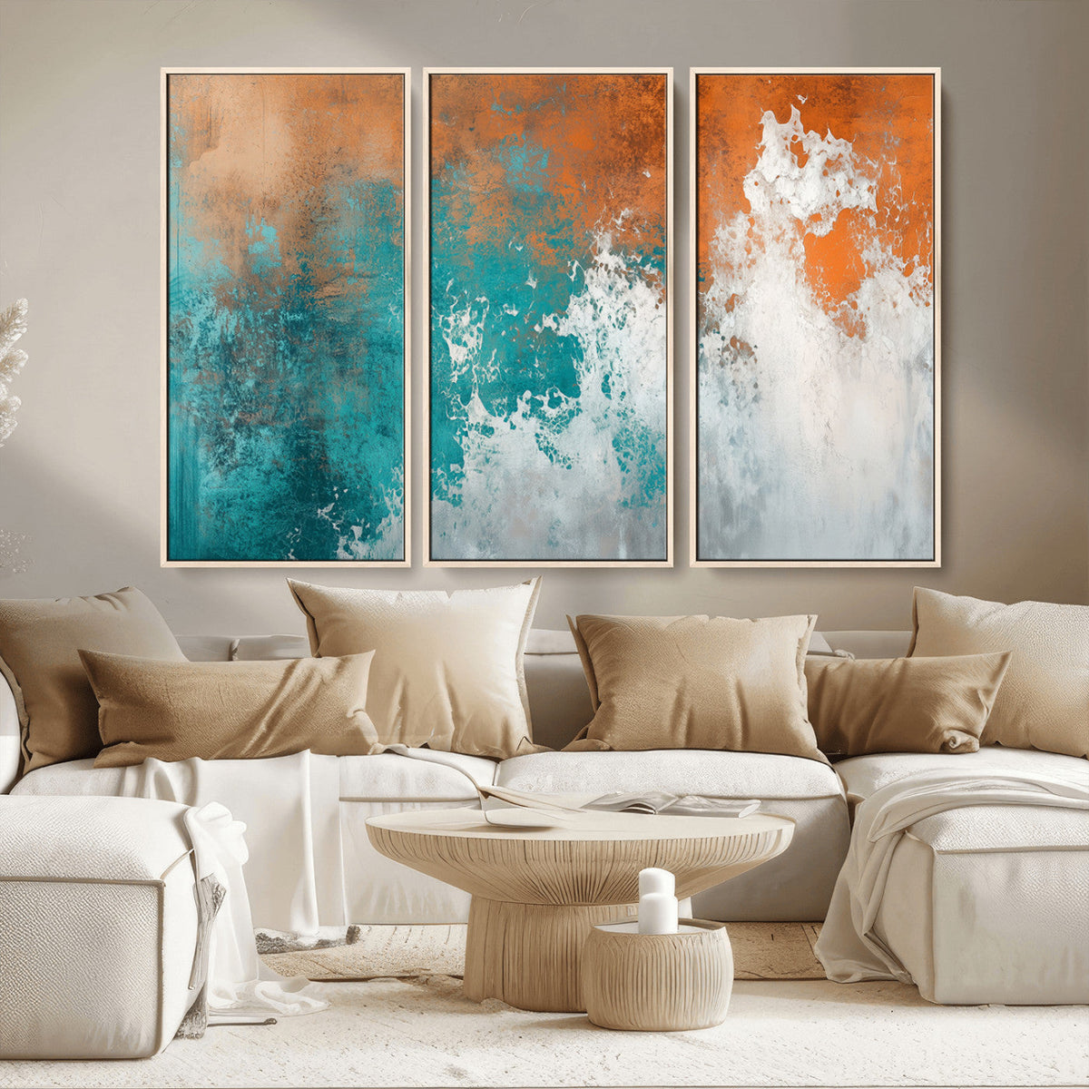 Vintage Abstract Print - Bold Teal and Orange Canvas Wall