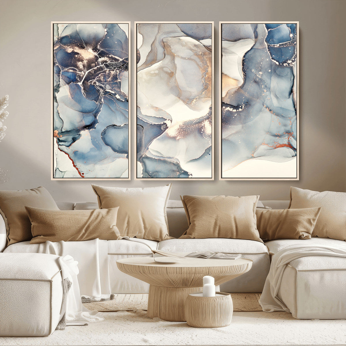 Abstract Blue and Gold Canvas Wall Art - Fluid Modern Ink