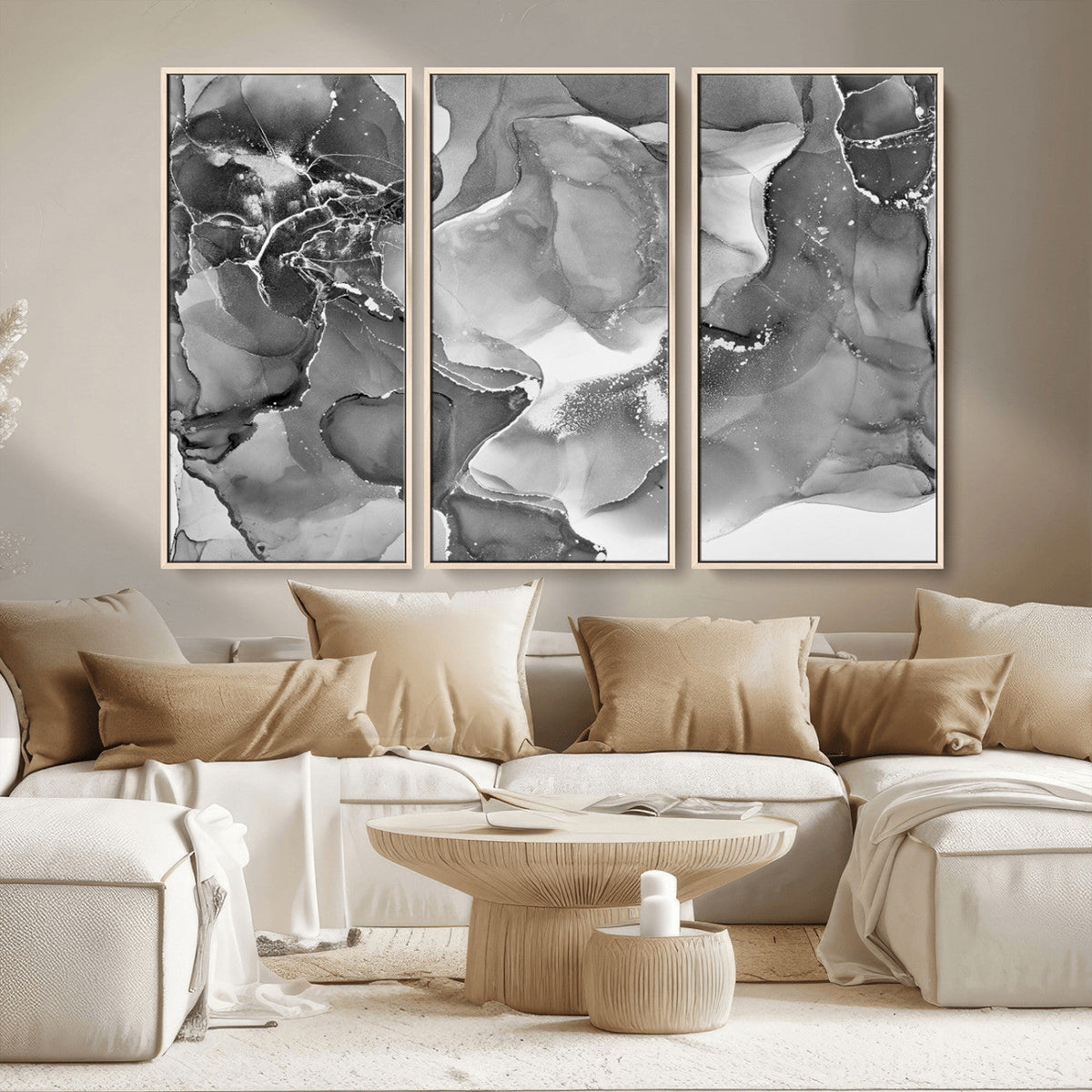 Black White Abstract Canvas Wall Art - Fluid Ink Artwork -