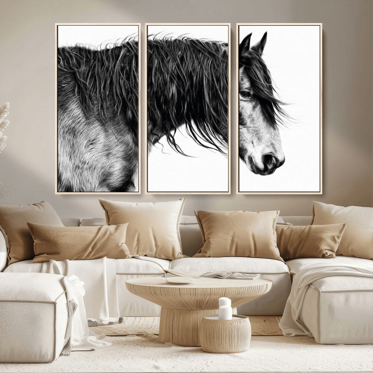 Black Horse Wall Art Canvas Print – Elegant Farmhouse Decor