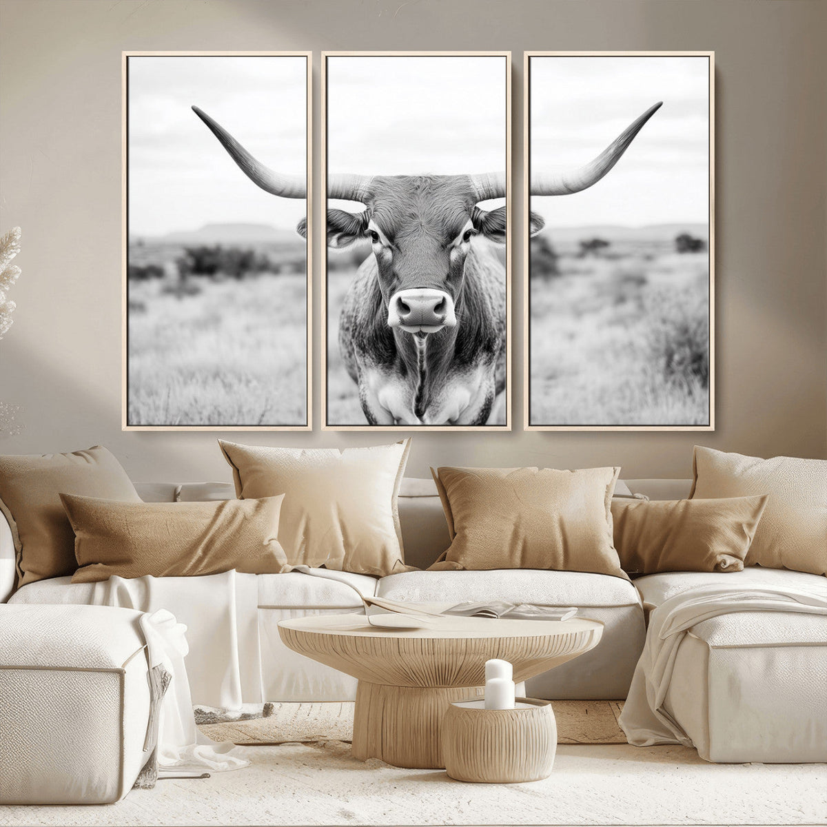Highland Cow Wall Art Canvas Print – Black and White Western