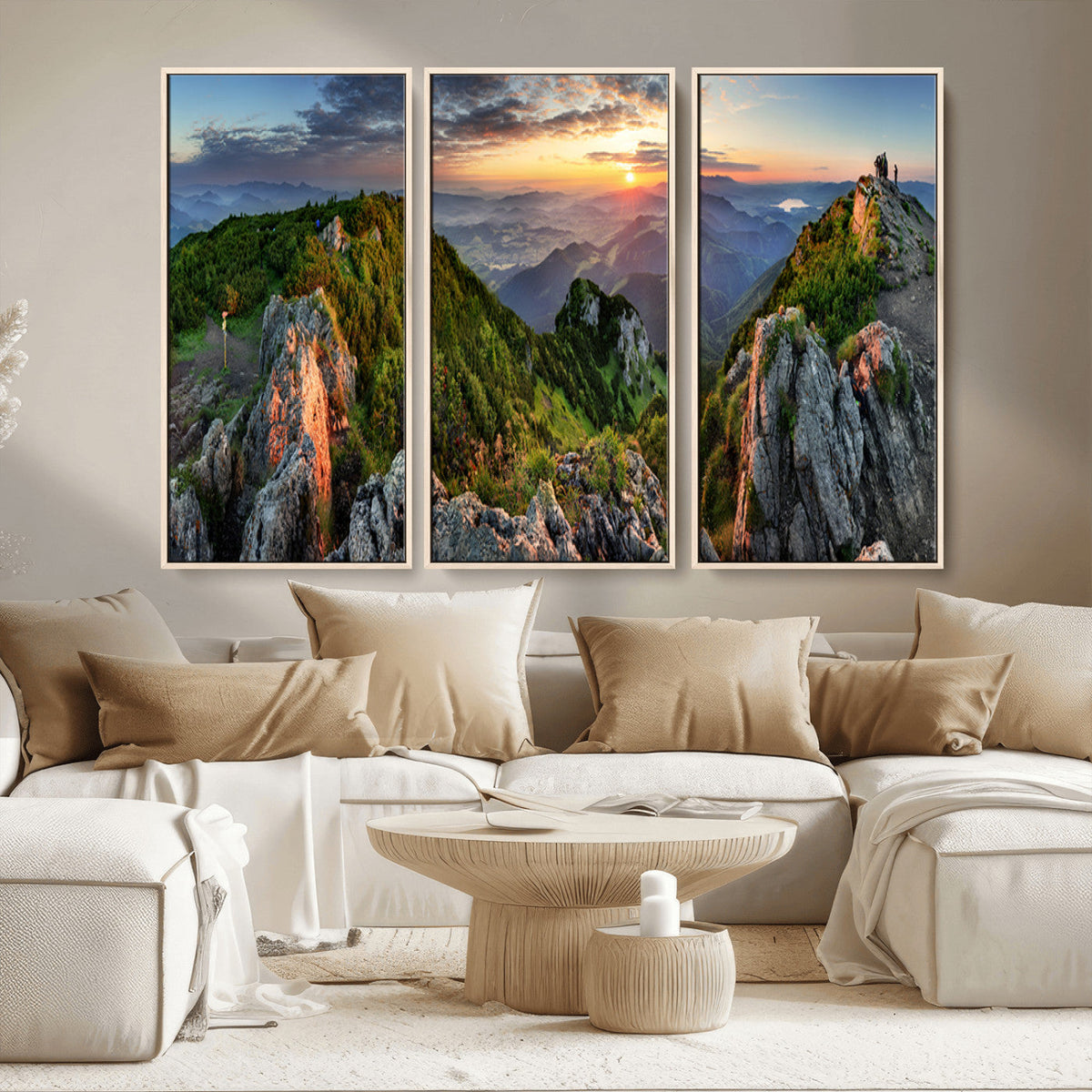 Mountain Sunset Panoramic Wall Art Canvas Print – Framed
