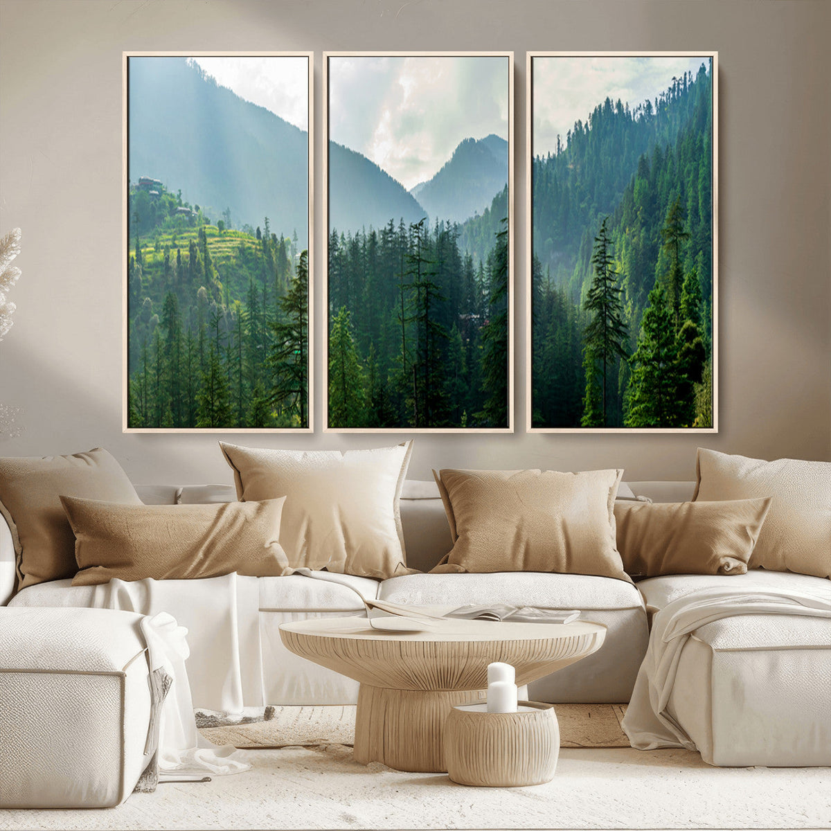 Misty Forest Mountain Wall Art Canvas Print – Framed Serene