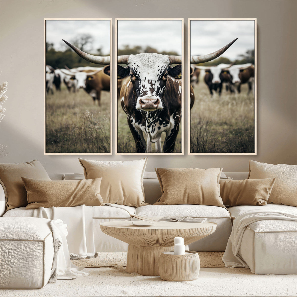 Texas Longhorn Wall Art – Framed Speckled Cow Canvas