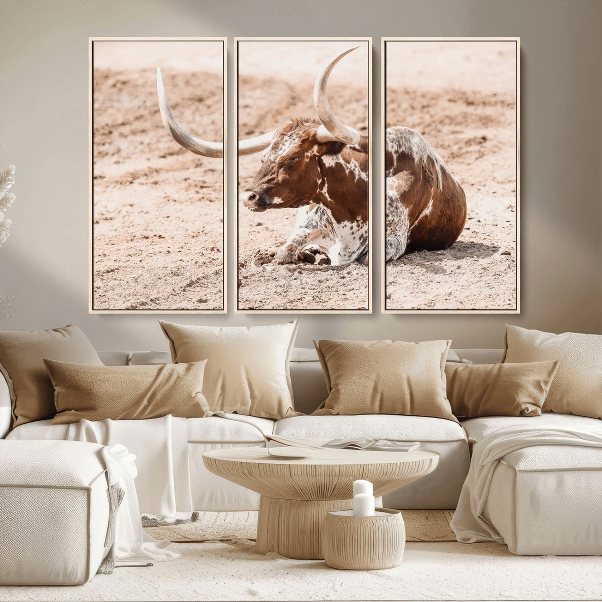 Texas Longhorn Wall Art – Framed Resting Bull Canvas