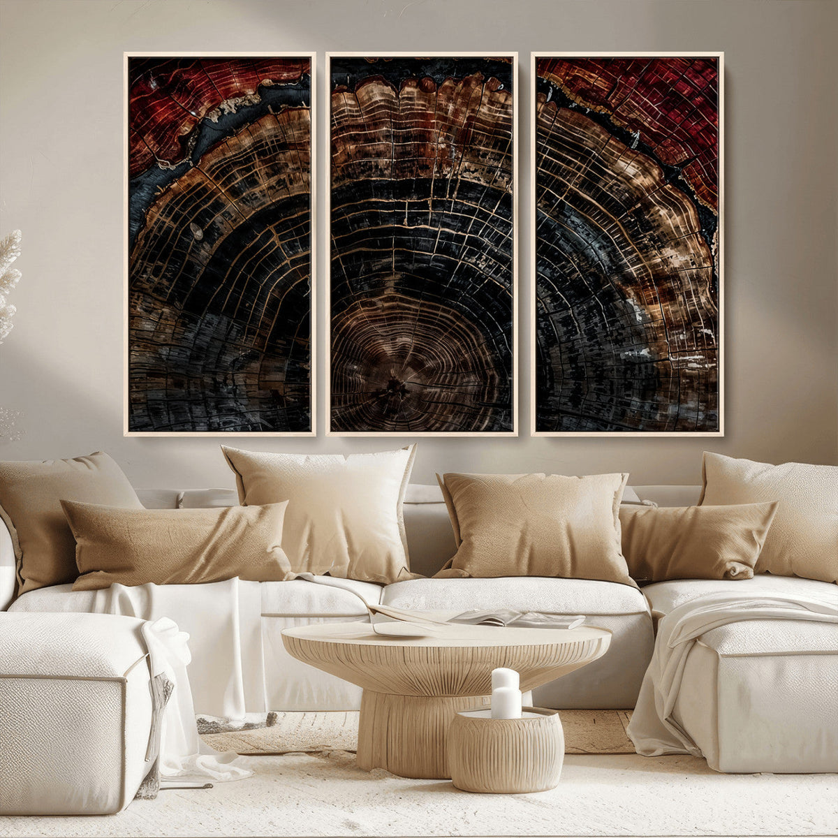 Dark Wood Ring Wall Art Canvas Print – Framed Abstract Tree