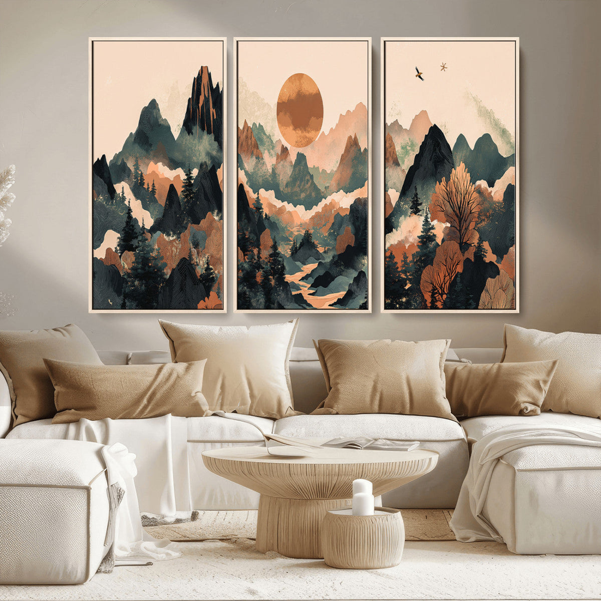 Wood Mountain Landscape Wall Art Canvas Print – Framed