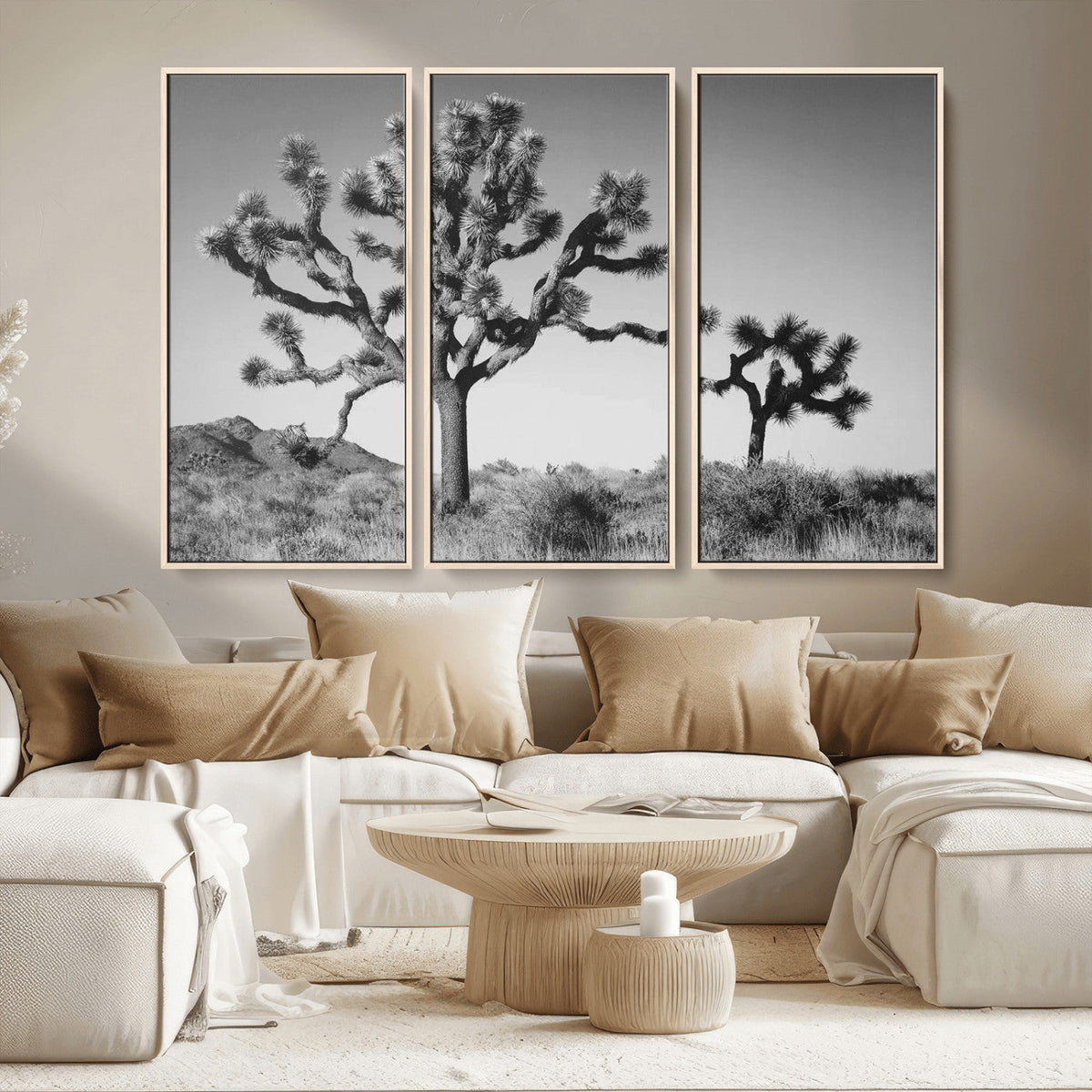 Joshua Tree Wall Art Canvas Print – Framed Monochrome Desert