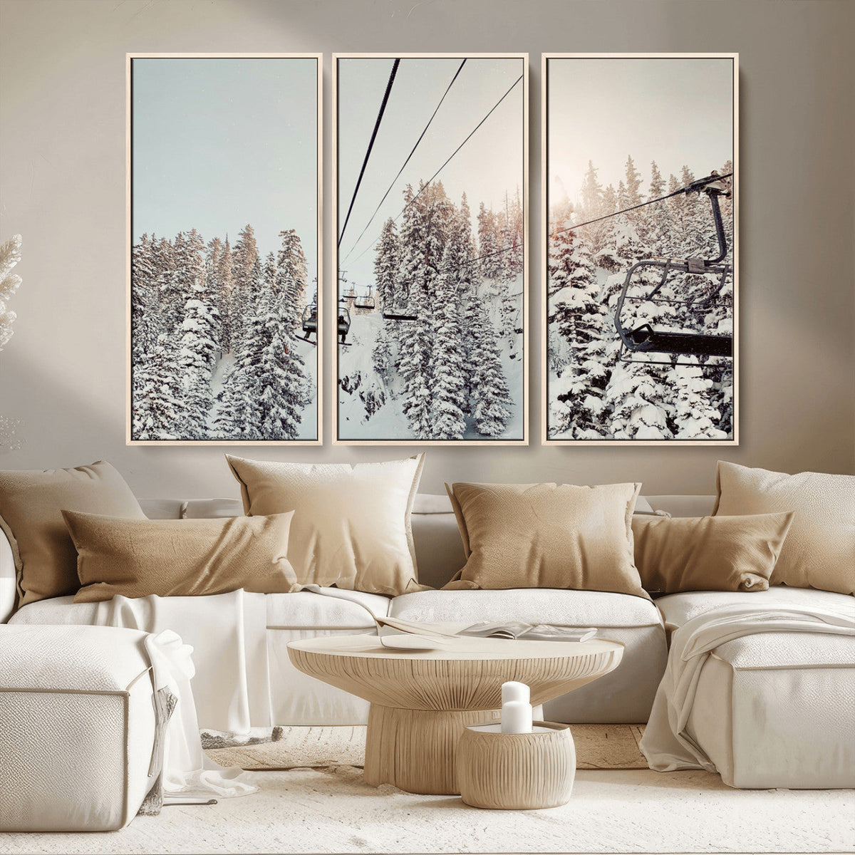 Frosty Pines Wall Art Canvas Print – Framed Cozy Cabin Ski