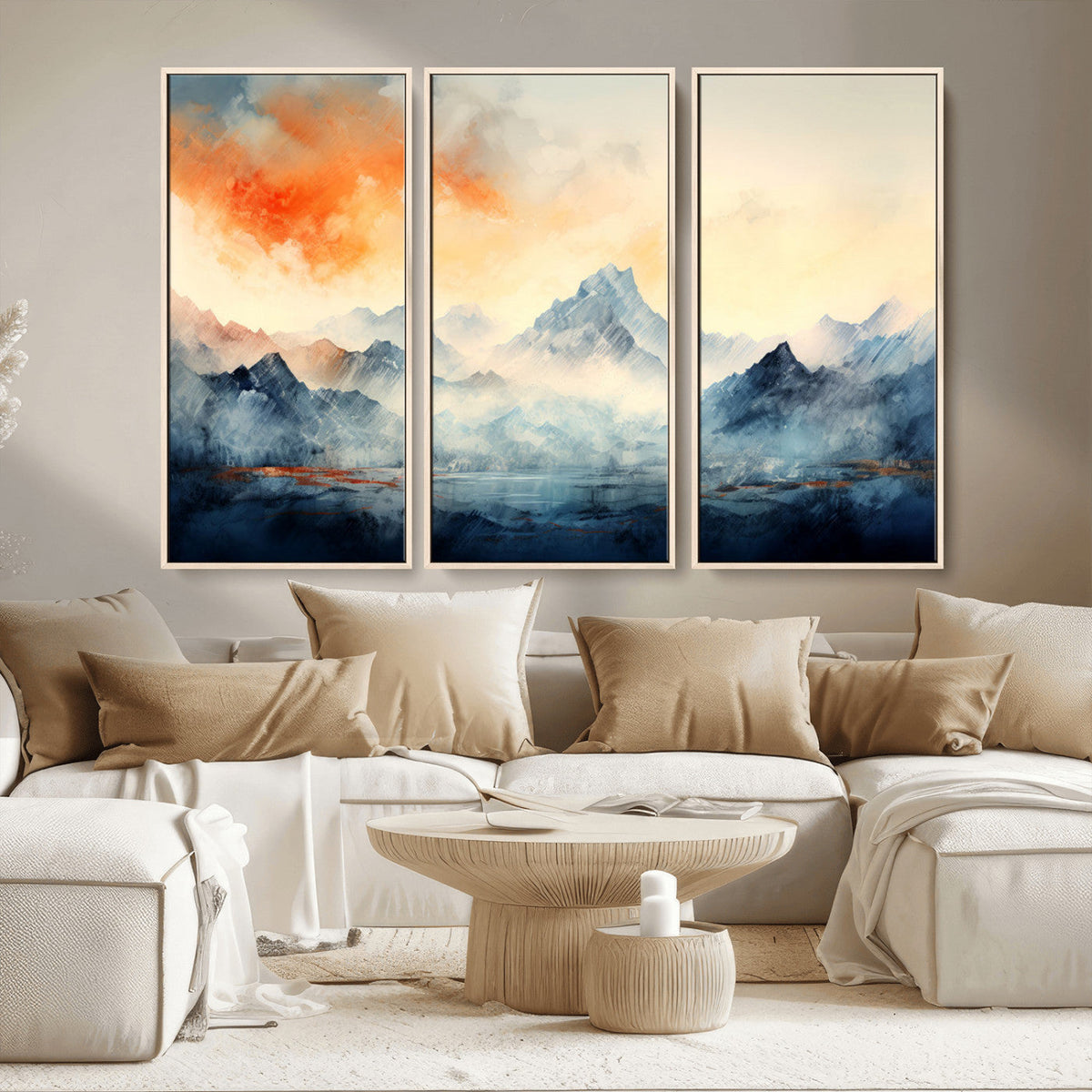 Warm Clouds Abstract Mountain Wall Art Canvas Print