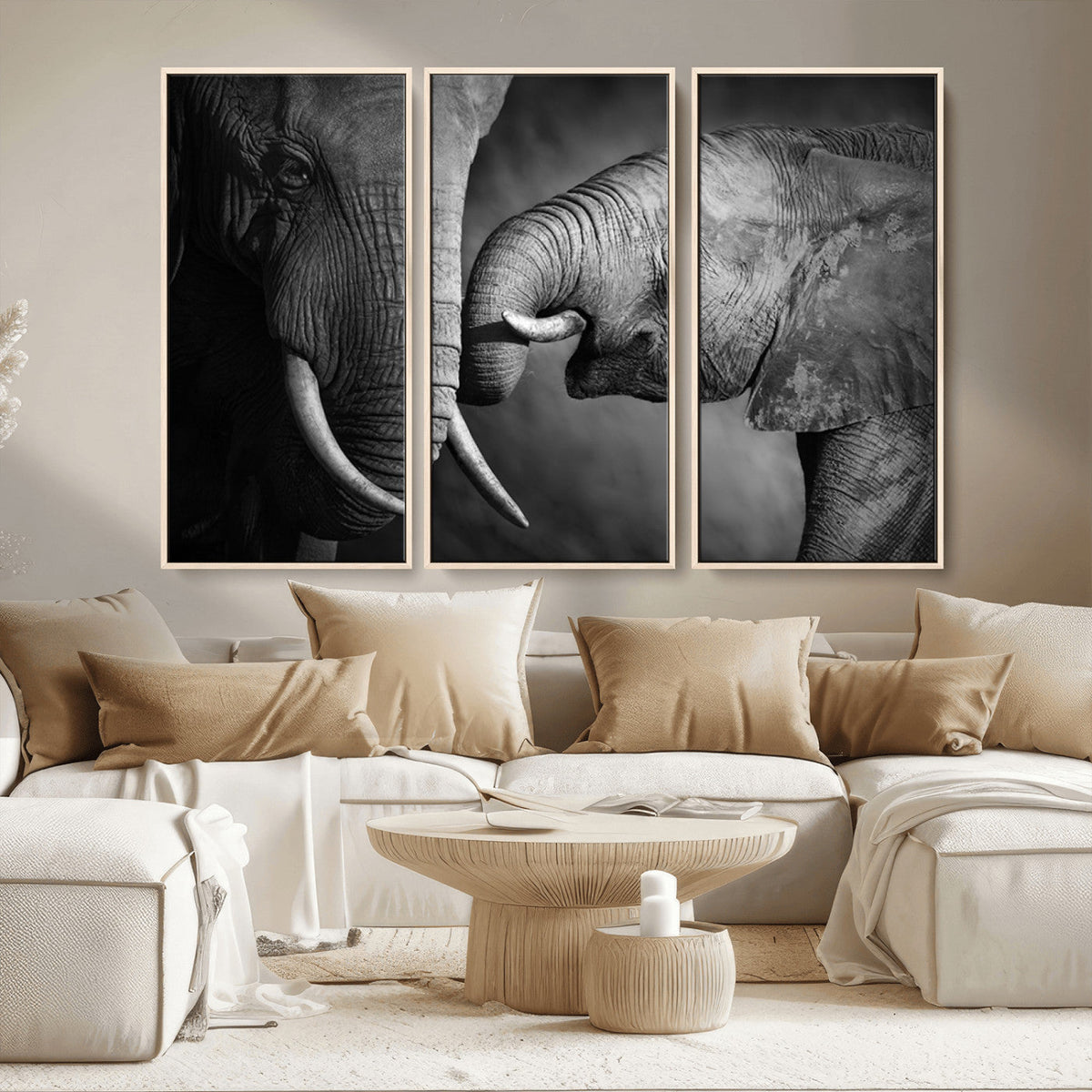 Elephant Family Wall Art Canvas, Framed Elephant Family
