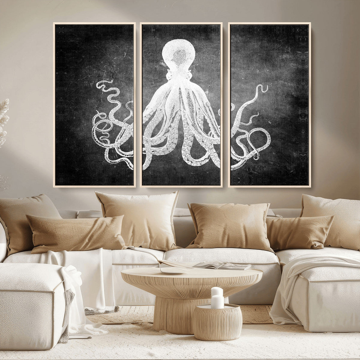 Black White Octopus Wall Art Canvas Print