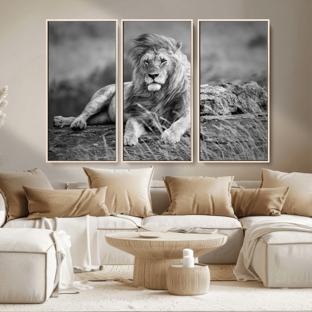 King Forest Lion Wall Art Canvas Print – Framed Majestic