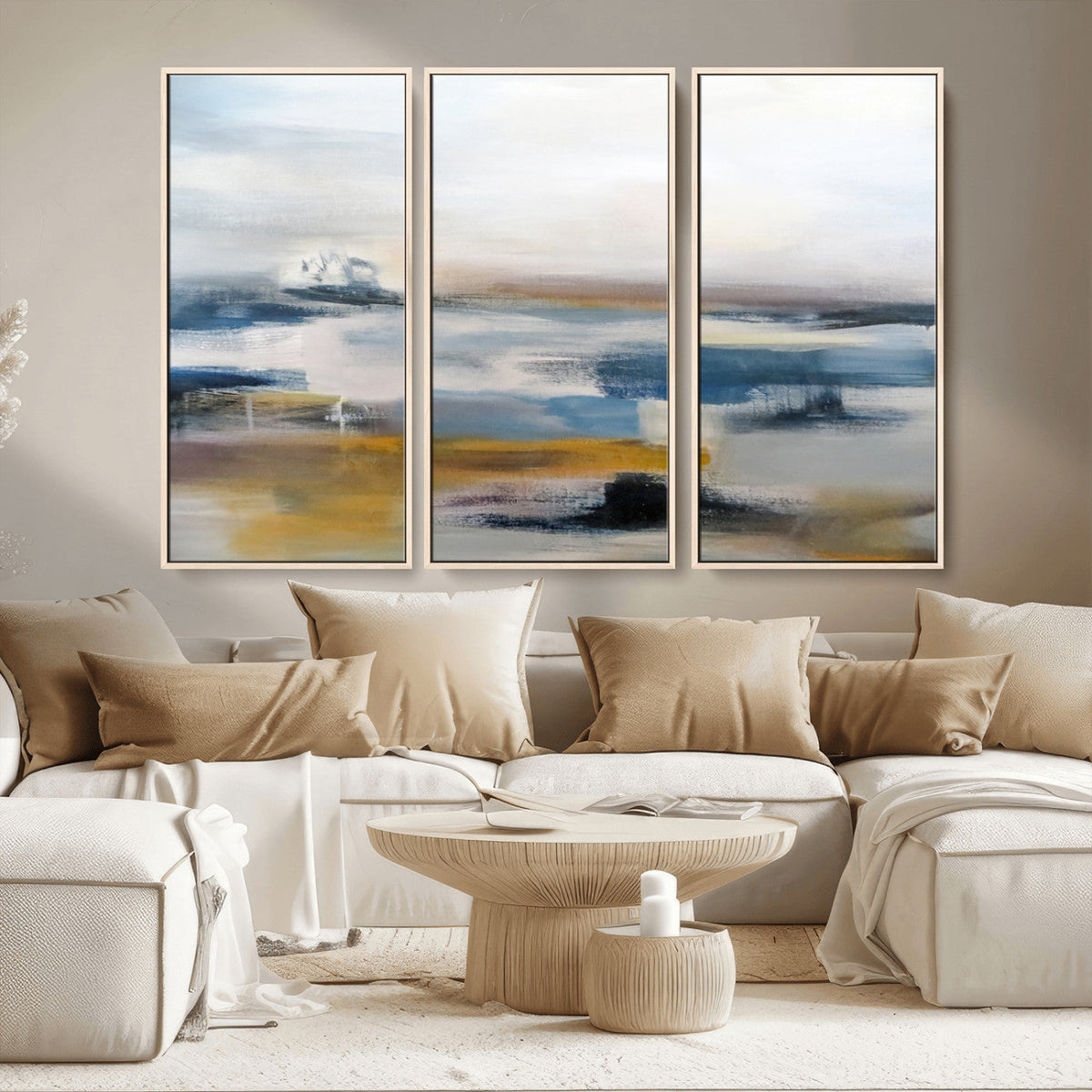 Abstract Landscape Wall Art Canvas | 3 Panel Modern Blue,