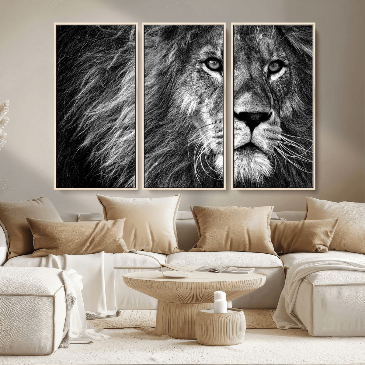 Black and White Lion Canvas Wall Art Print – Wildlife