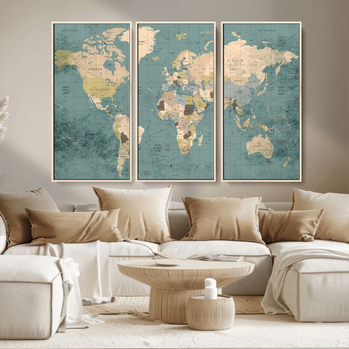 Classic World Map Canvas Print – Framed Vintage Map Wall