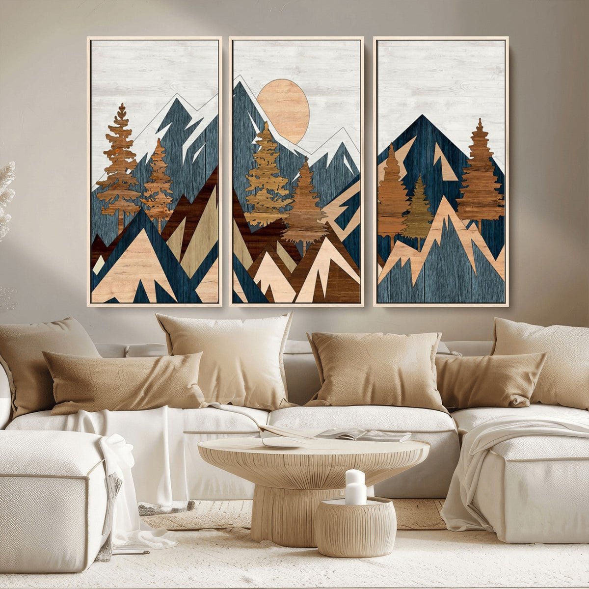 Abstract Wood Panel Effect Mountain Range Top Wall Art