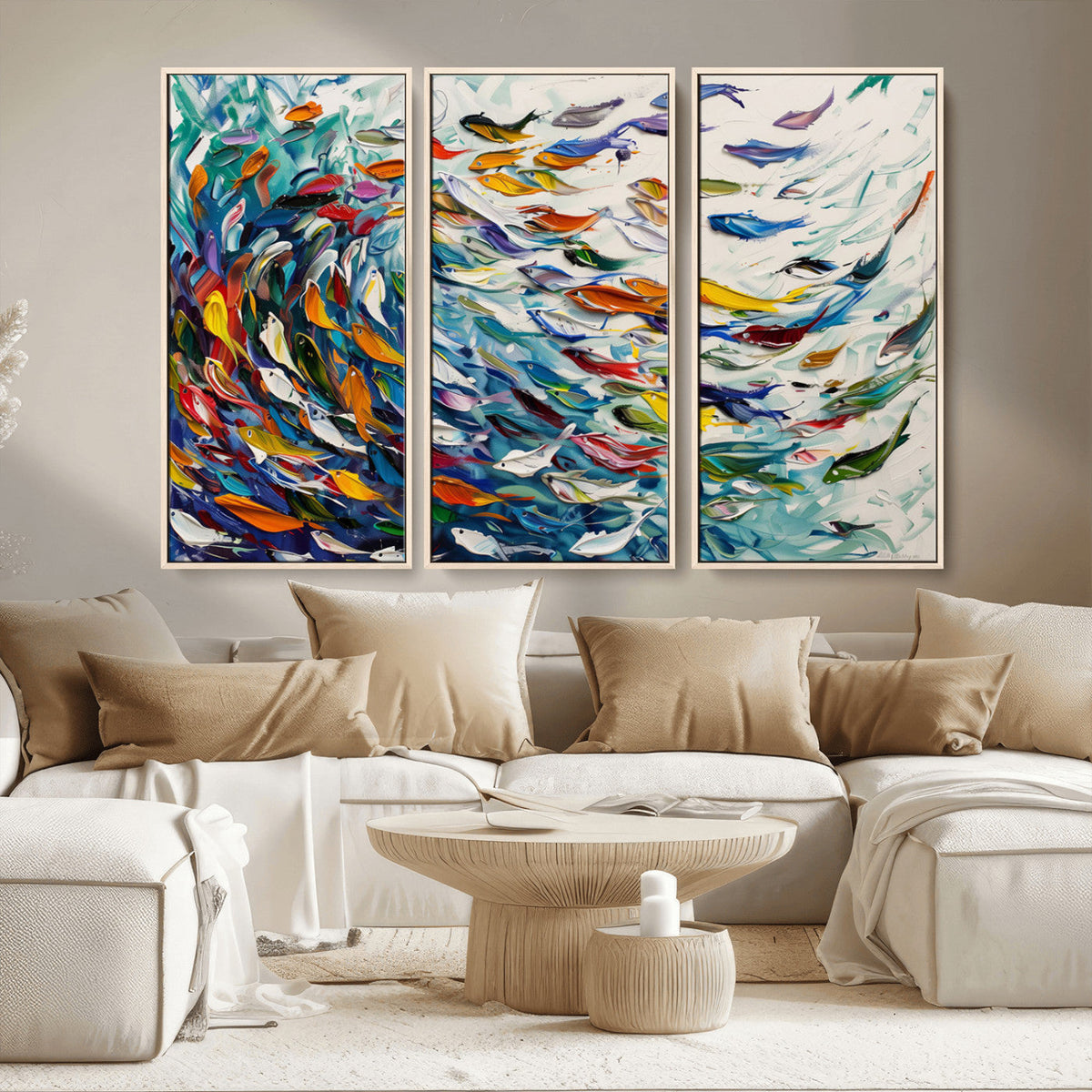 Modern Abstract Fish Shoal Wall Art Canvas Print, Colorful