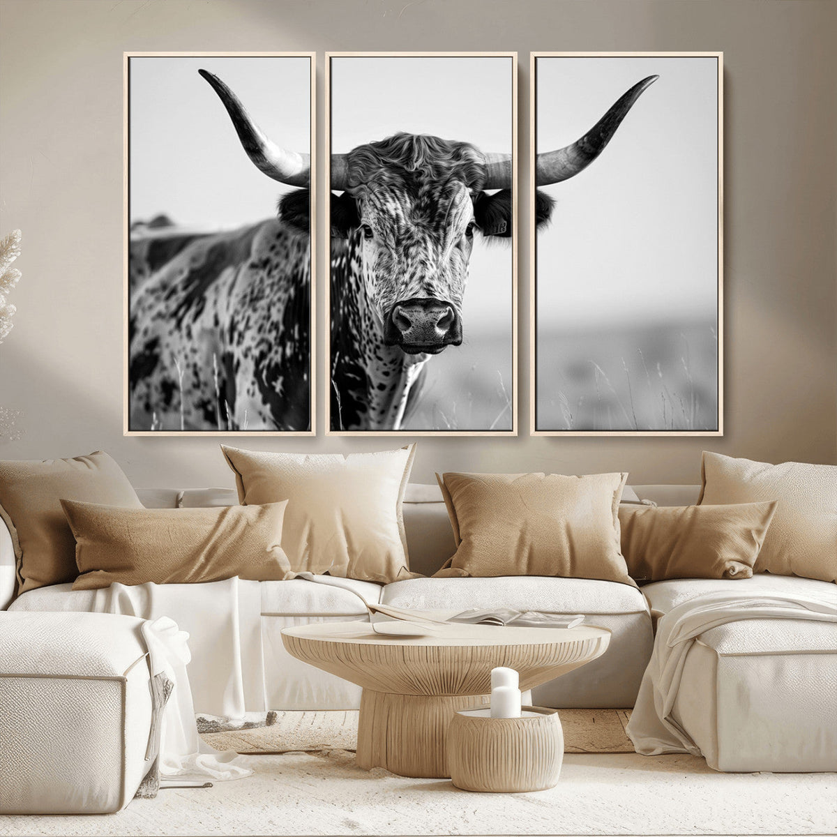 Texas Highland Cow Longhorn Canvas Print - Rustic Farmhouse
