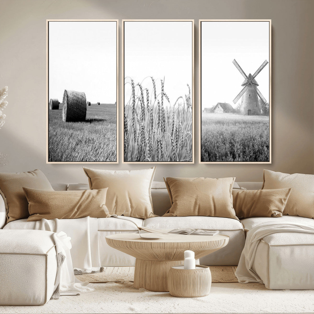 Vintage Farmhouse Black and White Triptych Wall Art – Giclee