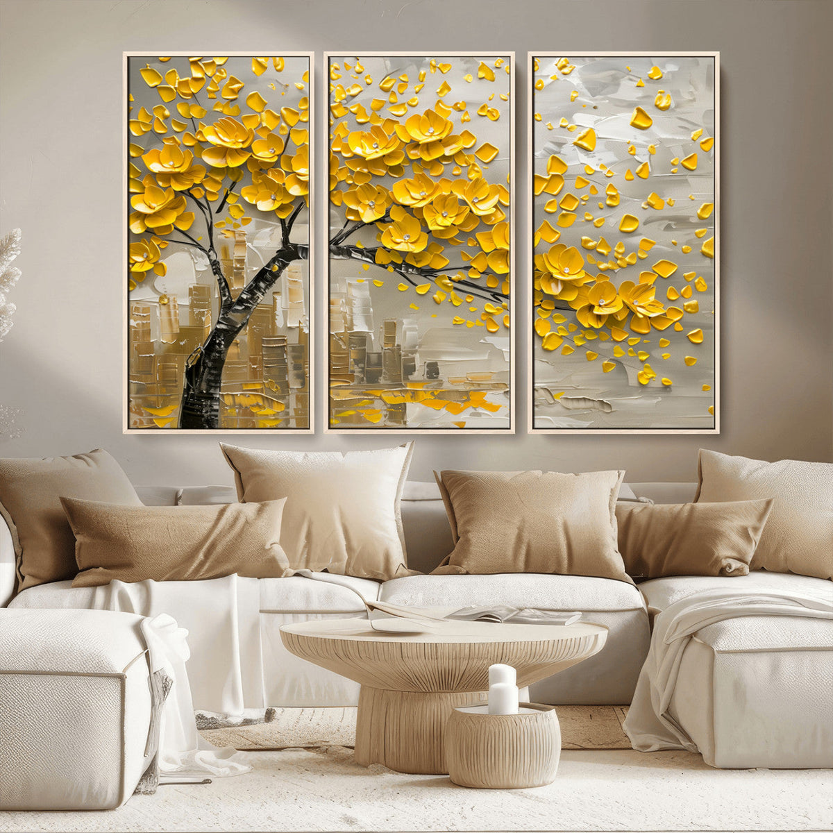 Yellow Blossom Tree Canvas Wall Art - Floral Abstract Modern