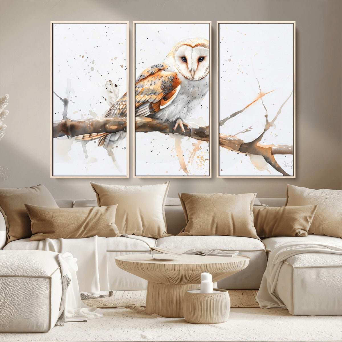Barn Owl Wall Art on Branch | Stunning Canvas Print for