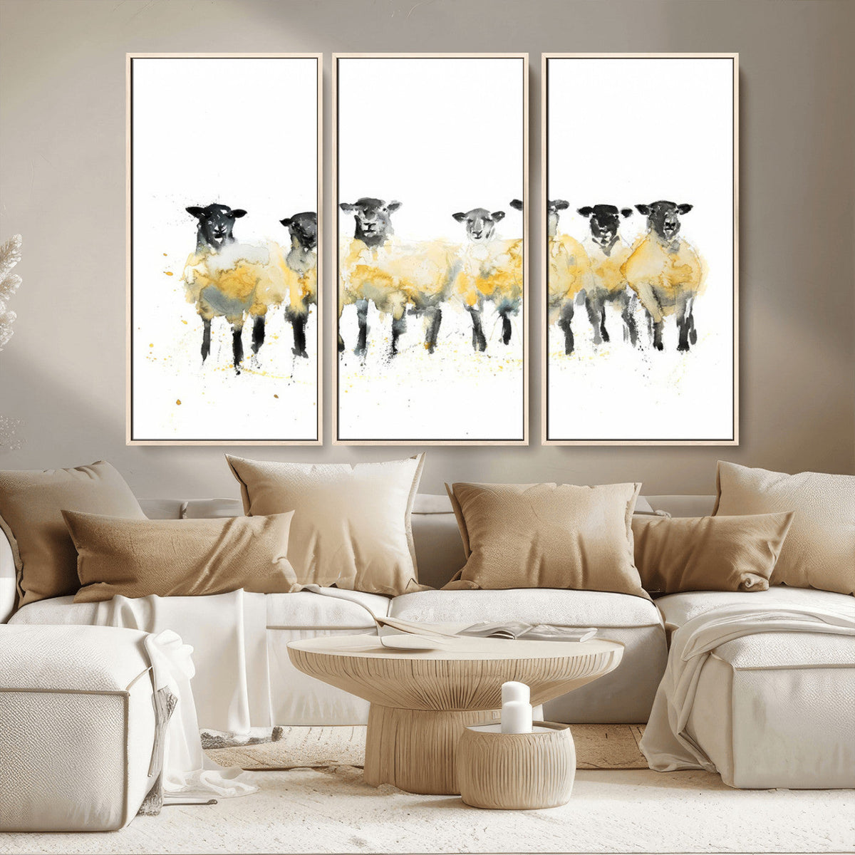 Farmhouse Wall Art Sheep Print | Ready to Hang Framed Canvas