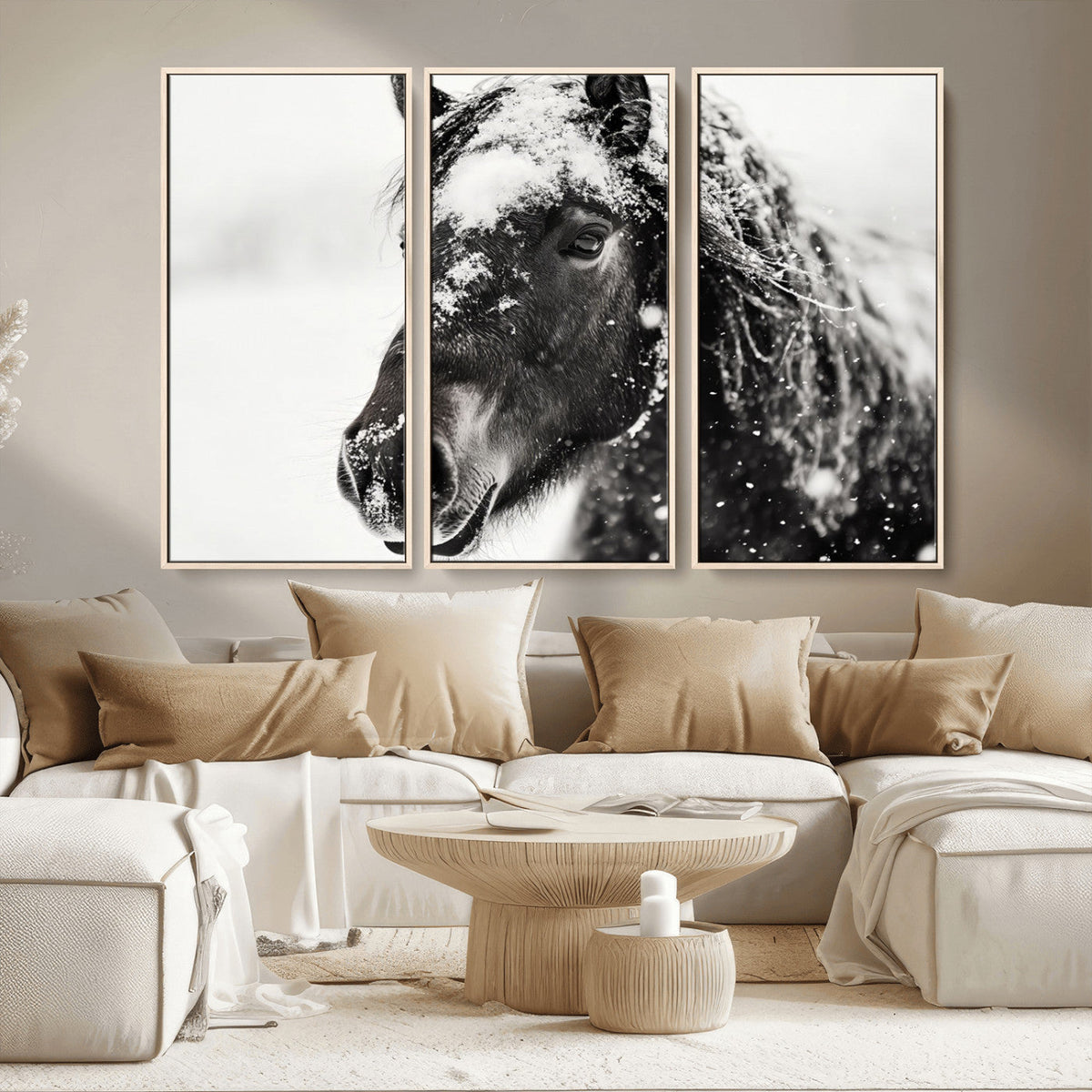 Framed Black and White Horse Wall Art | Ready to Hang and