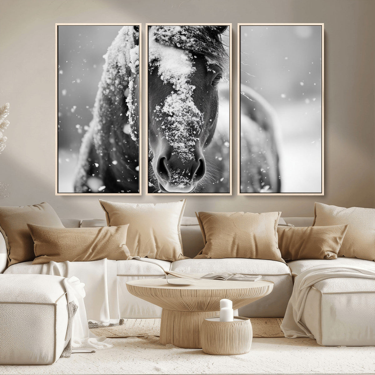 Black and White Horse Winter Wall Art | Ready to Hang and