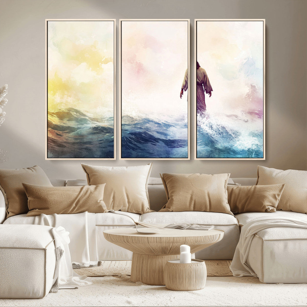 Watercolor Jesus Walking on Water Canvas Print, Christian