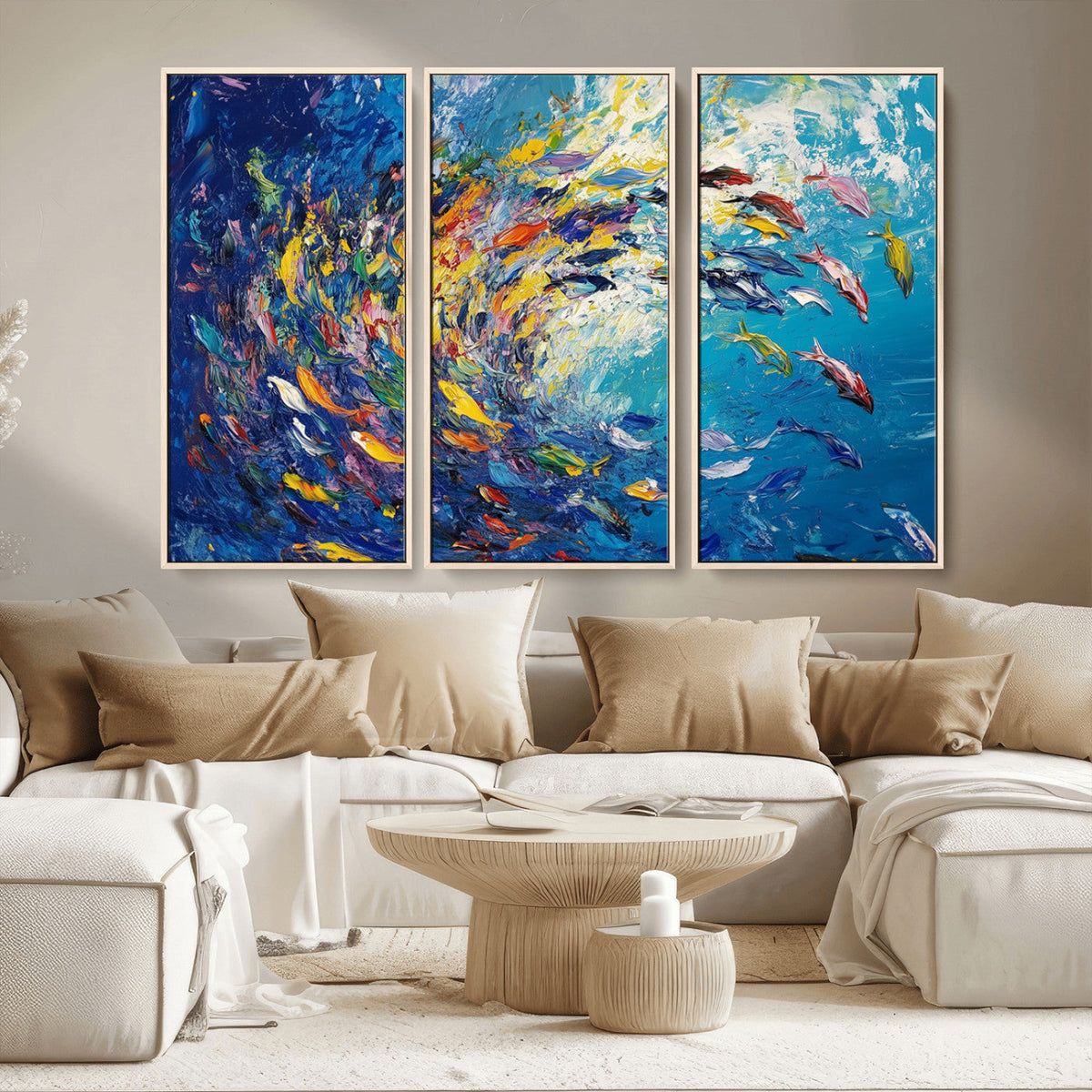 Colorful Swirling Fish School Wall Art Canvas Print |