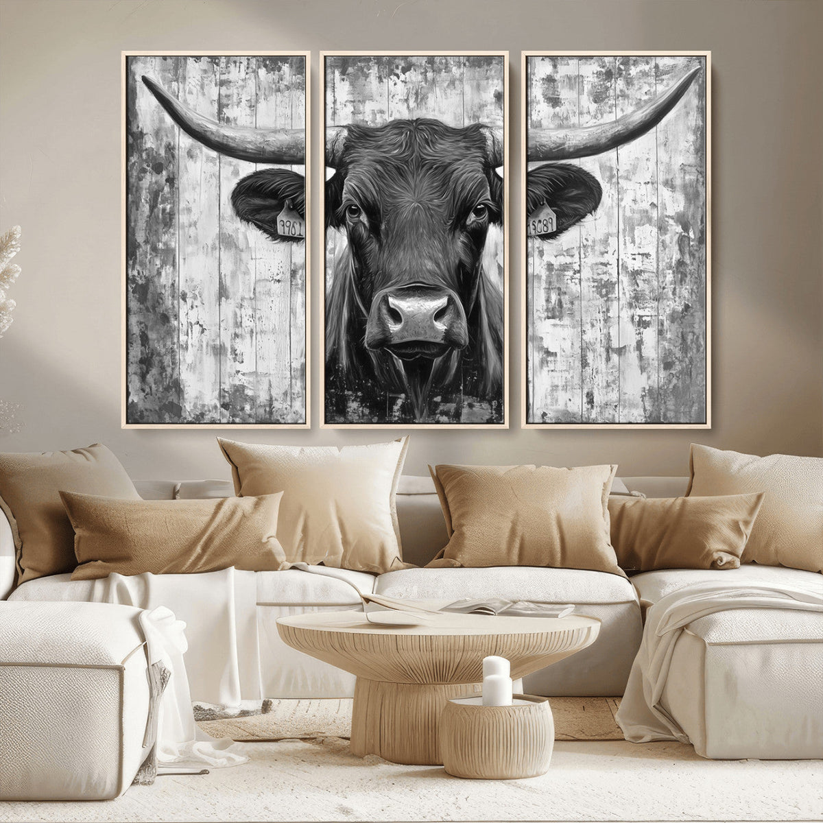 Abstract Longhorn Bull Wall Art Canvas Print - Rustic Texas